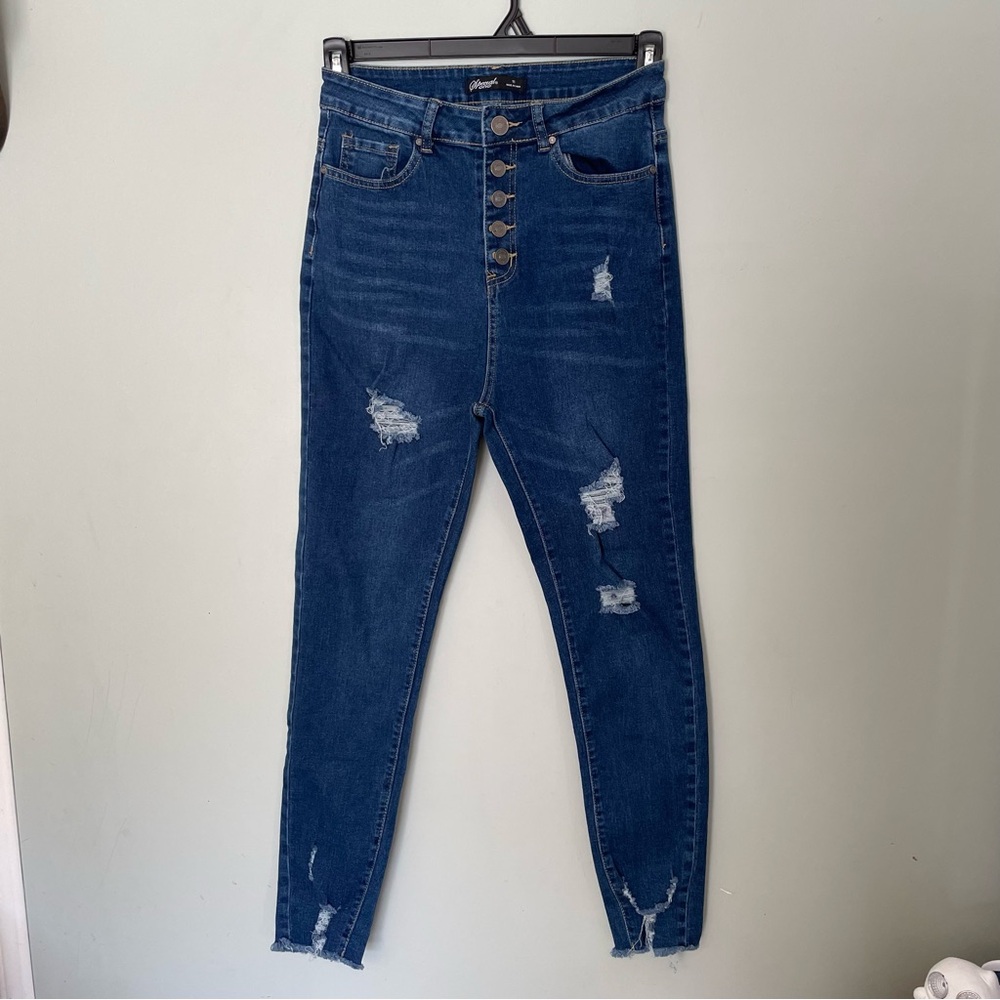 Special One Blue Distressed Button-Fly Women Jeans skinny ankle
